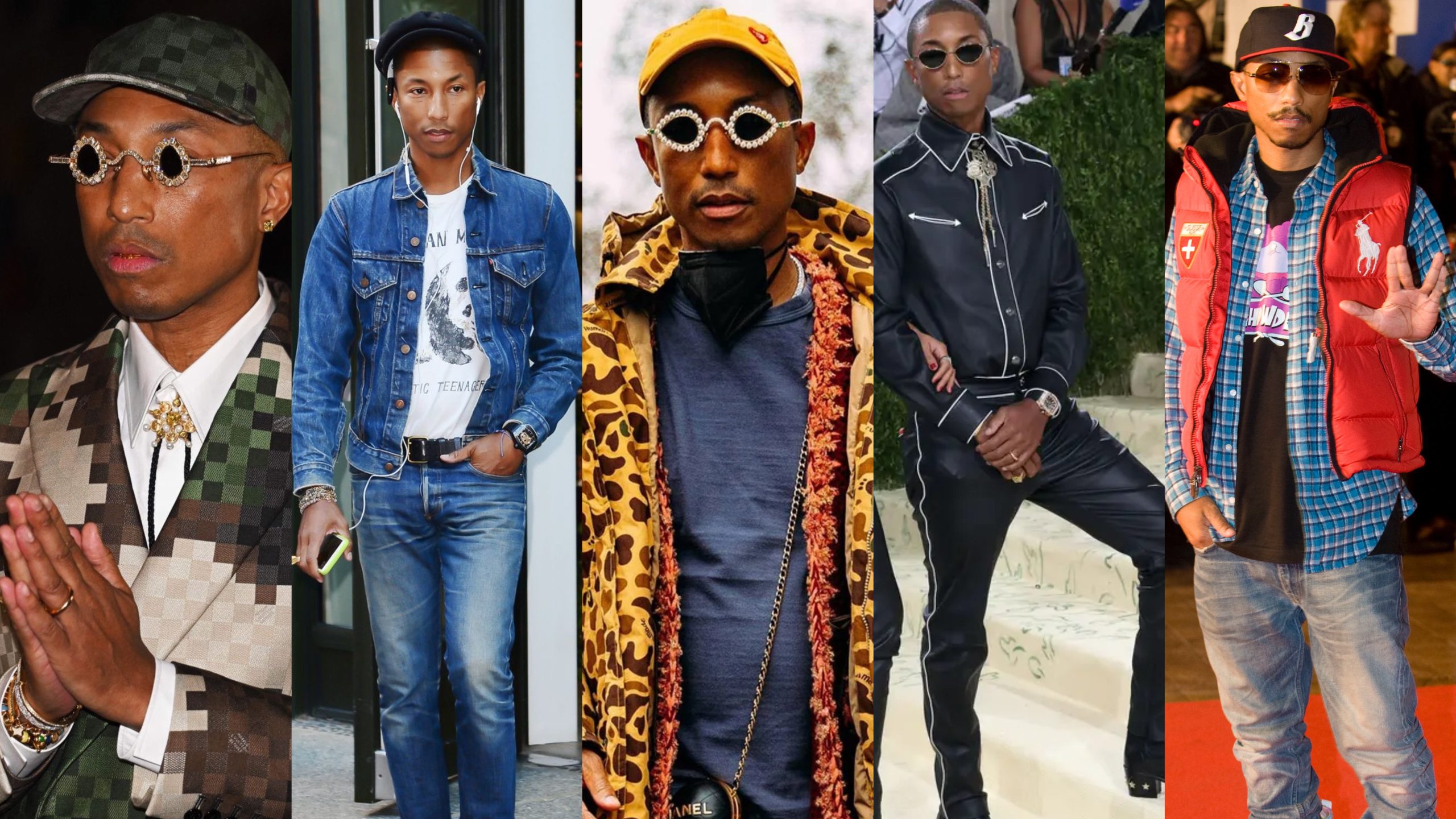 Pharrell Williams, eleito um dos artistas mais estilosos de 2024 pela Rolling Stone.
