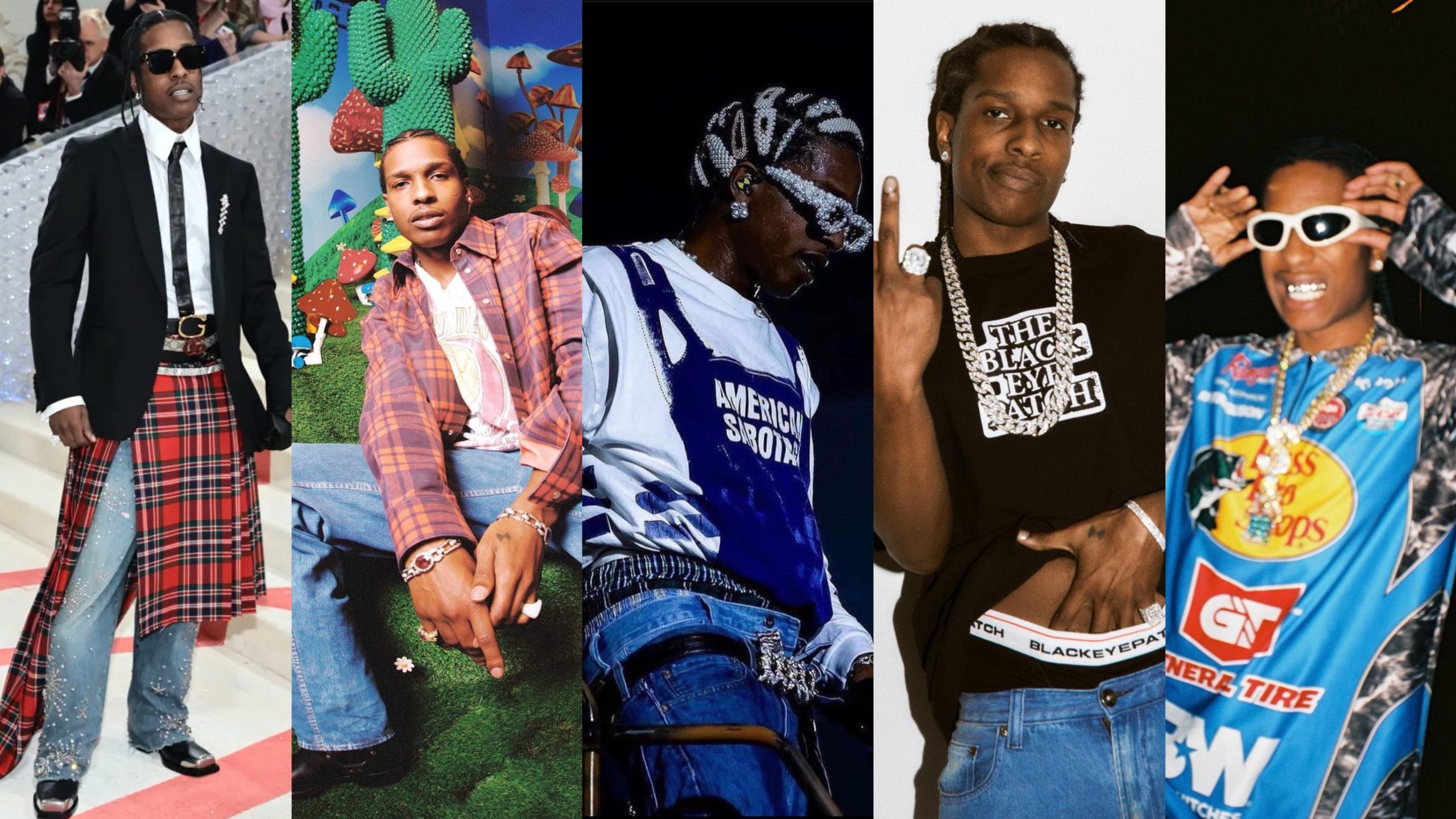 A$AP Rocky, eleito um dos artistas mais estilosos de 2024 pela Rolling Stone.