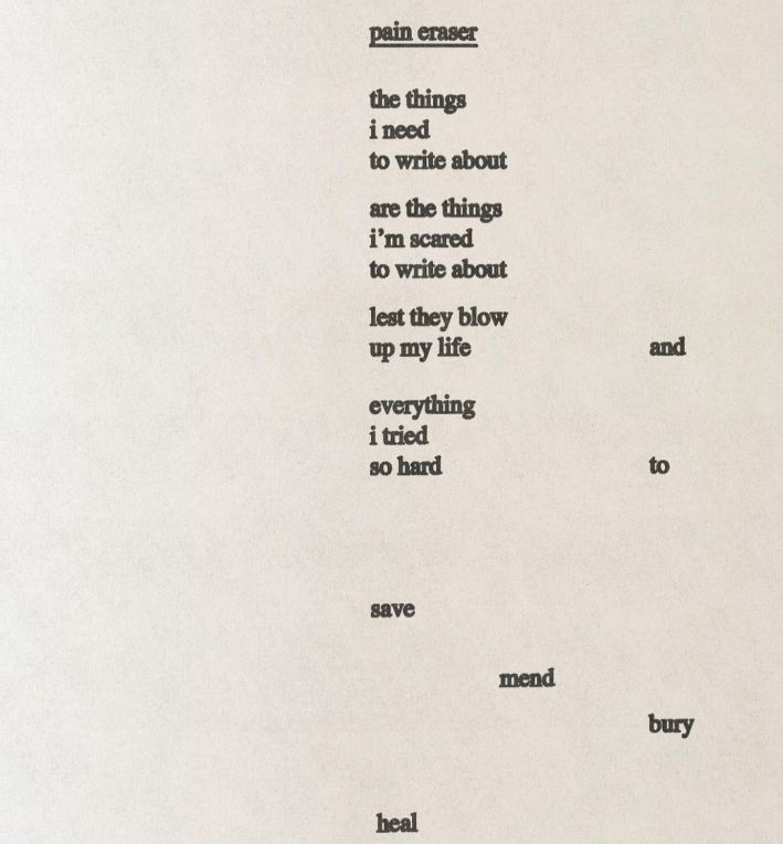 A imagem mostra um poema em inglês escrito por Marina.