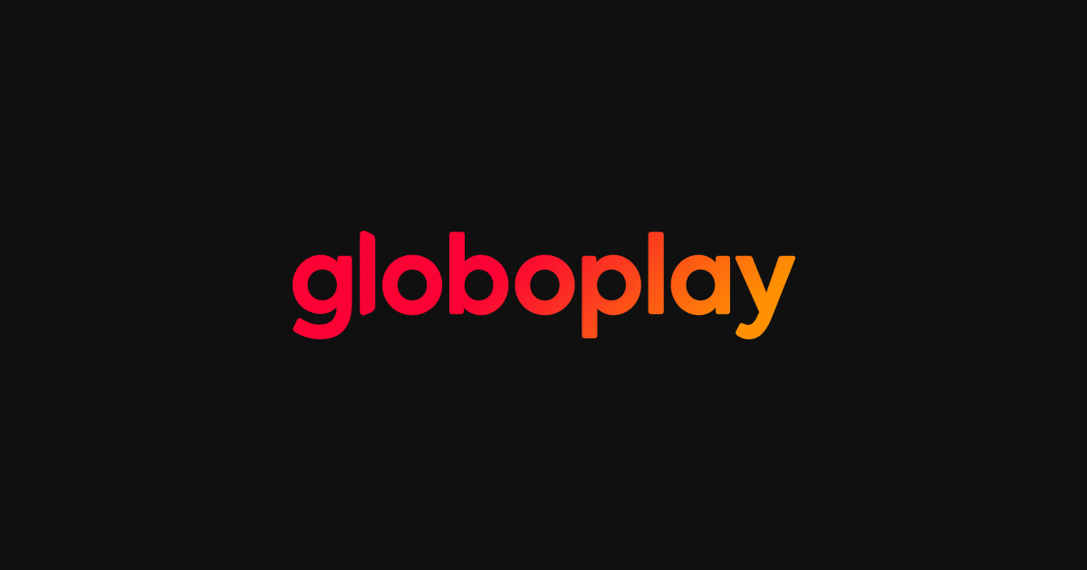 Logo da Globoplay em laranja avermelhado atrás de um fundo preto