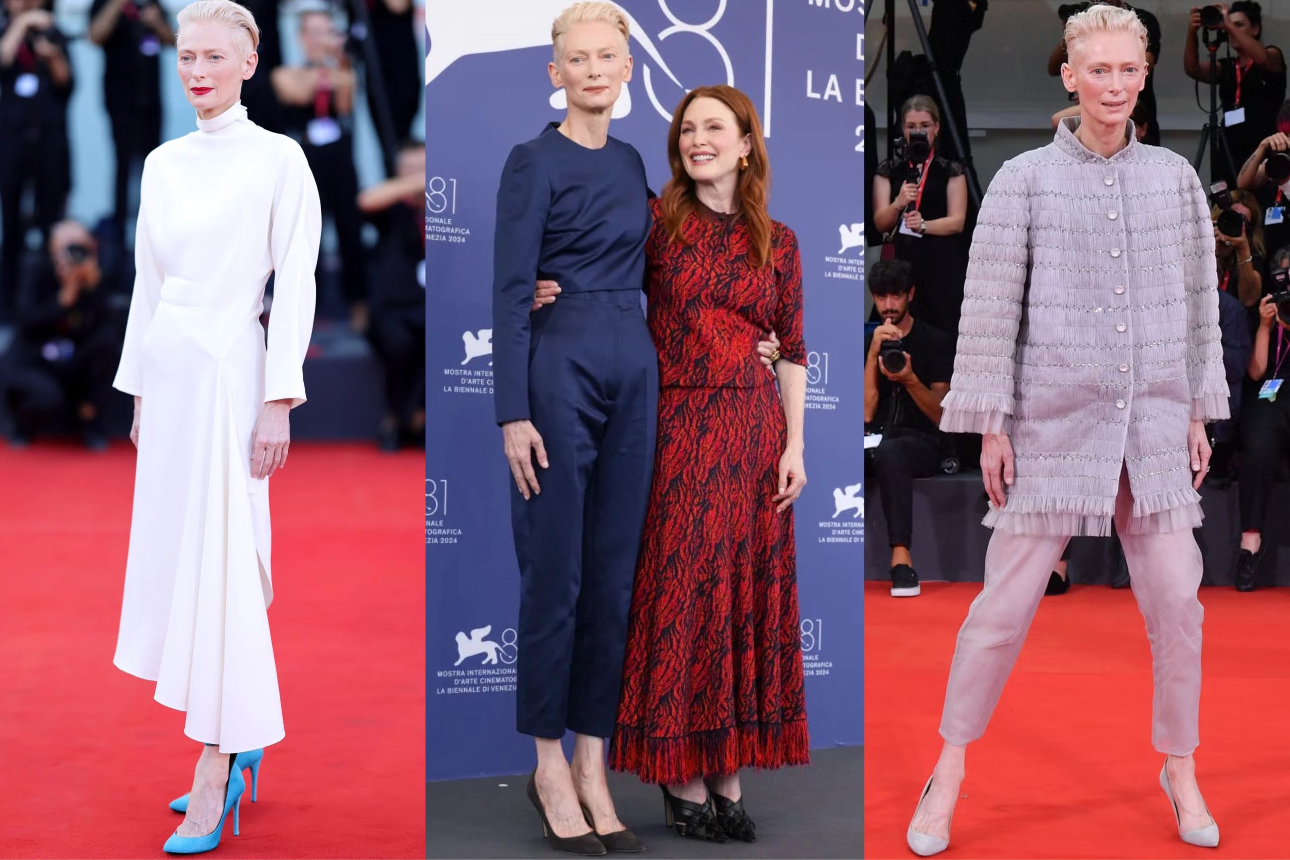 Tilda Swinton no Festival de Veneza 2024.