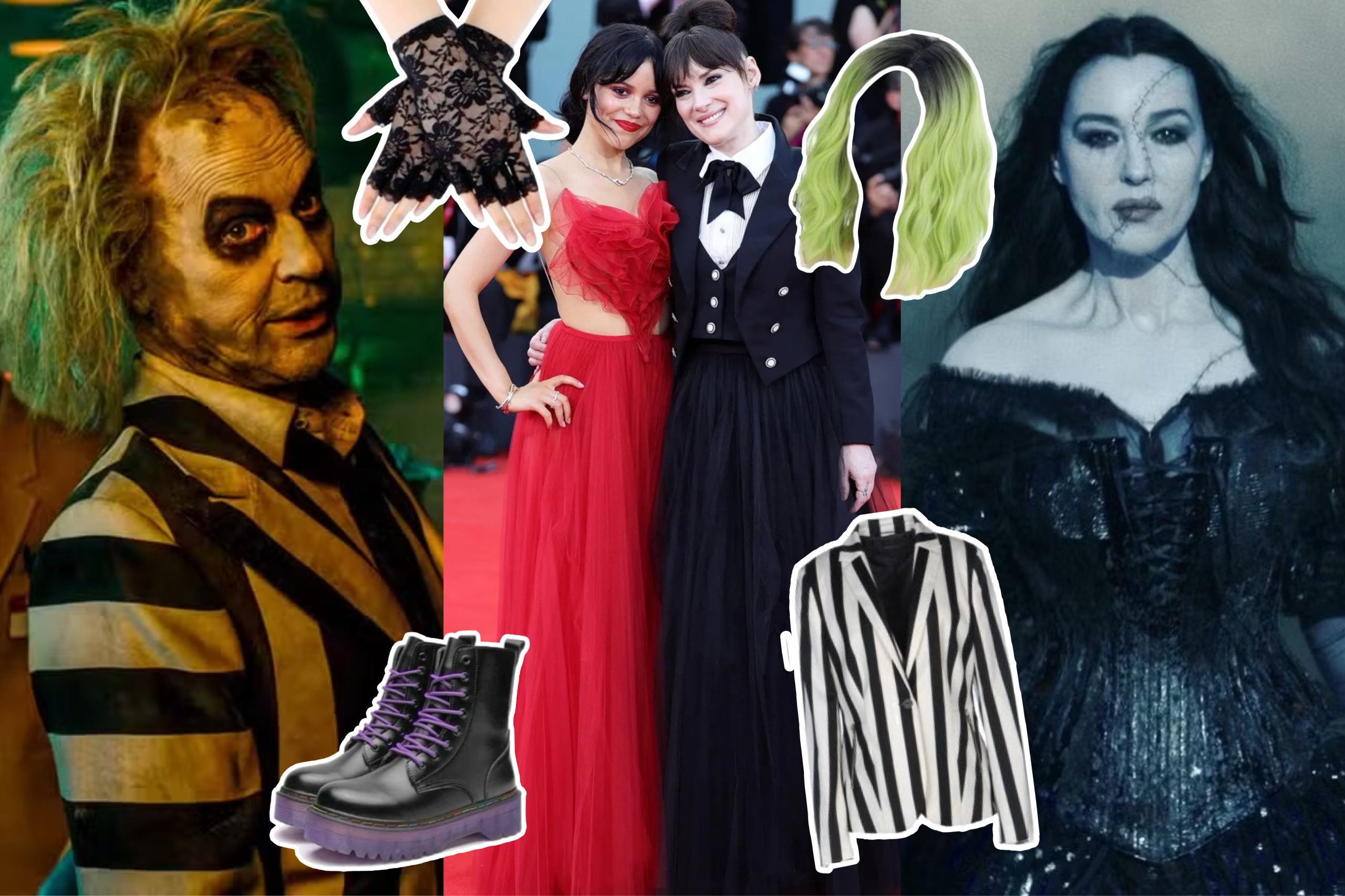 Personagens do filme Beetlejuice 2, uma das opções para fantasias de Halloween 2024.