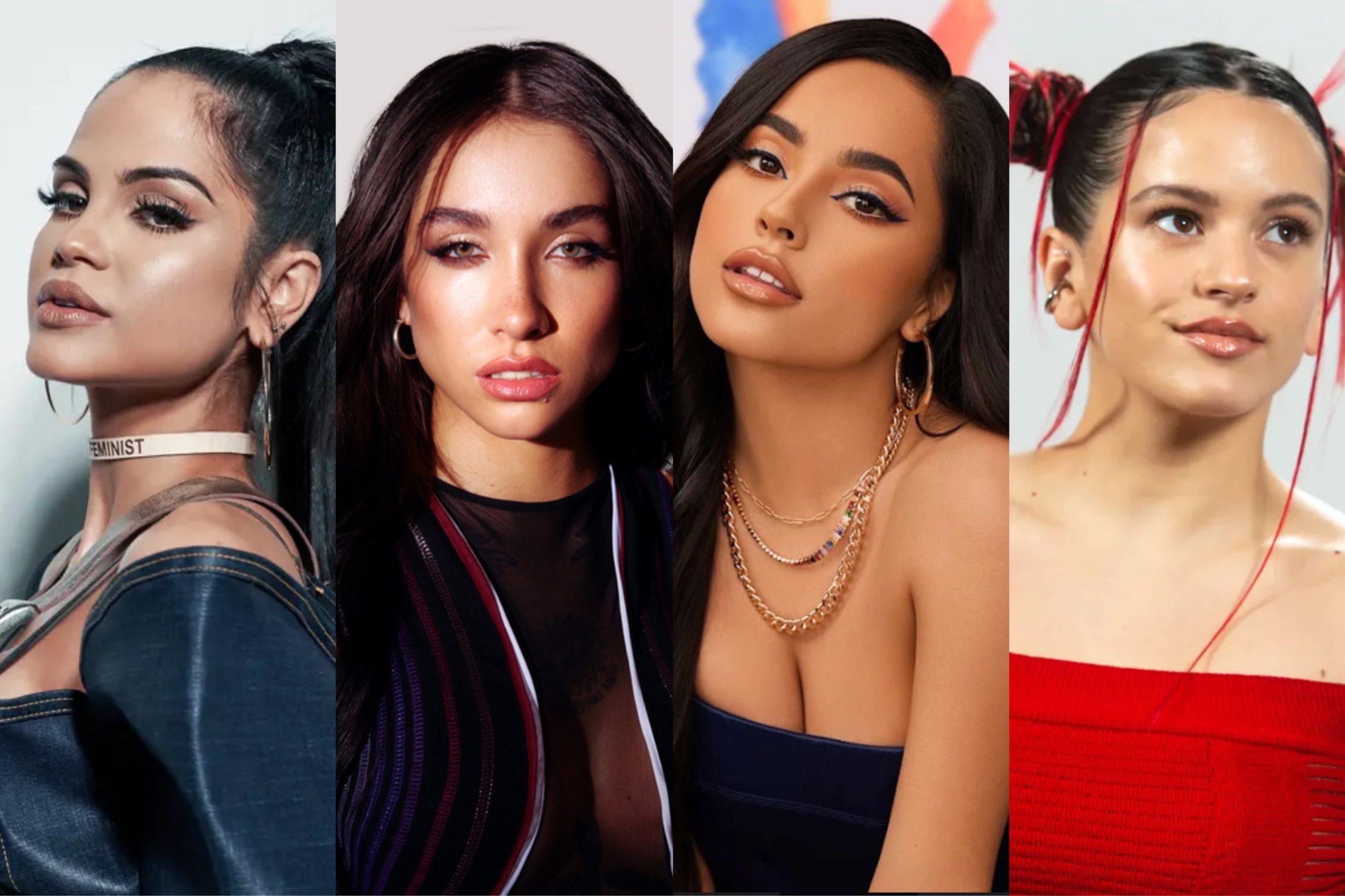 Natti Natasha, Maria Becerra, Becky G e Rosalía, mulheres influentes no reggaeton.