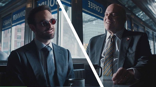 Matt Murdock (Charlie Cox) e Fisk ((Vincent D’Onofrio) na primeira temporada de Demolidor: Renascido