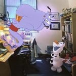 Gênio e Olaf interagindo entre si em Once Upon a Studio, curta em comemoração aos 100 anos da Disney