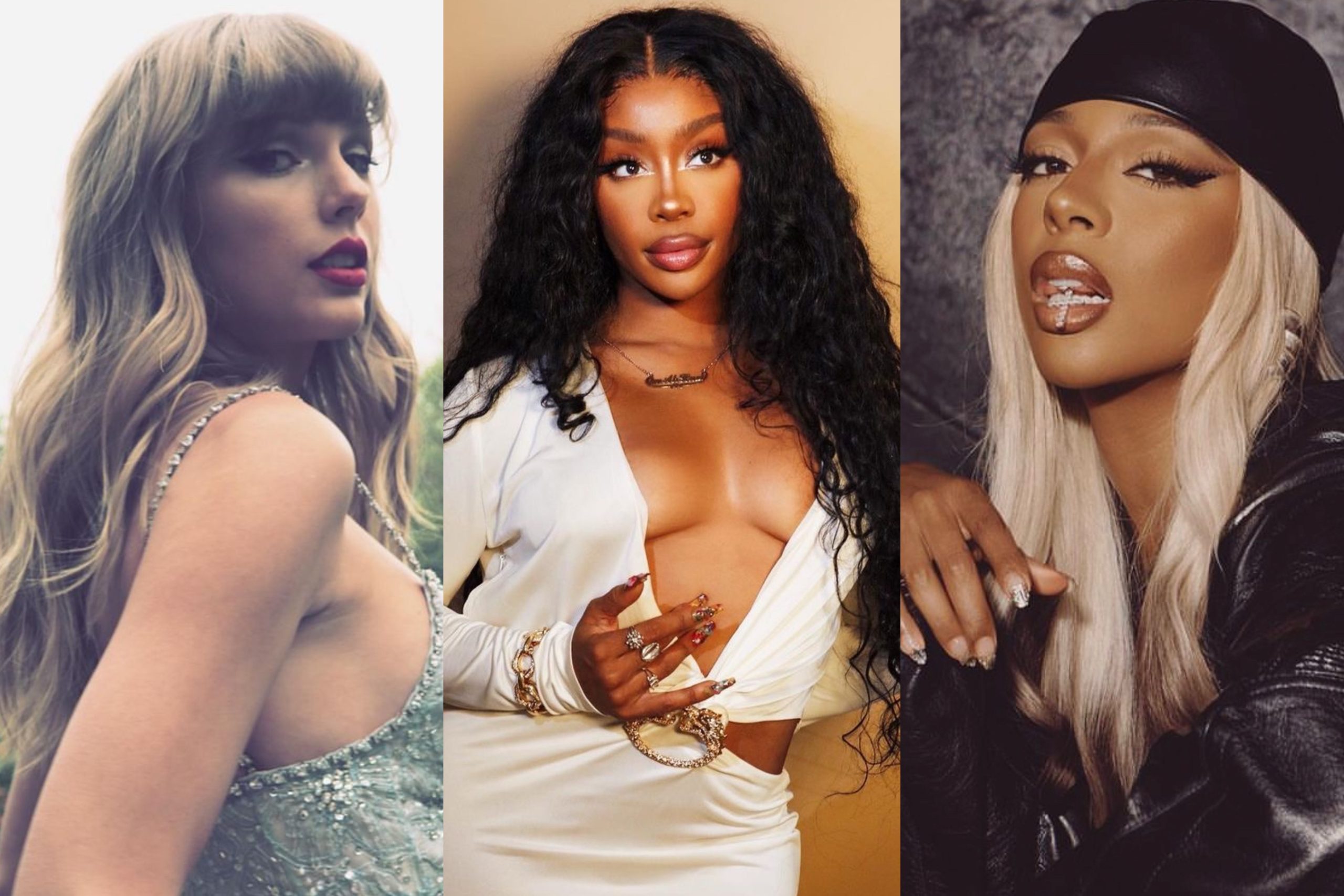 Taylor Swift, Sza e Victoria Monét, cantoras indicadas ao Grammy 2024.