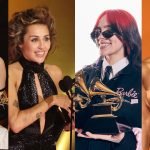 Taylor Swift, Miley Cyrus, Billie Eilish e Victoria Monét, respectivamente. Artistas vencedoras do Grammy 2024.