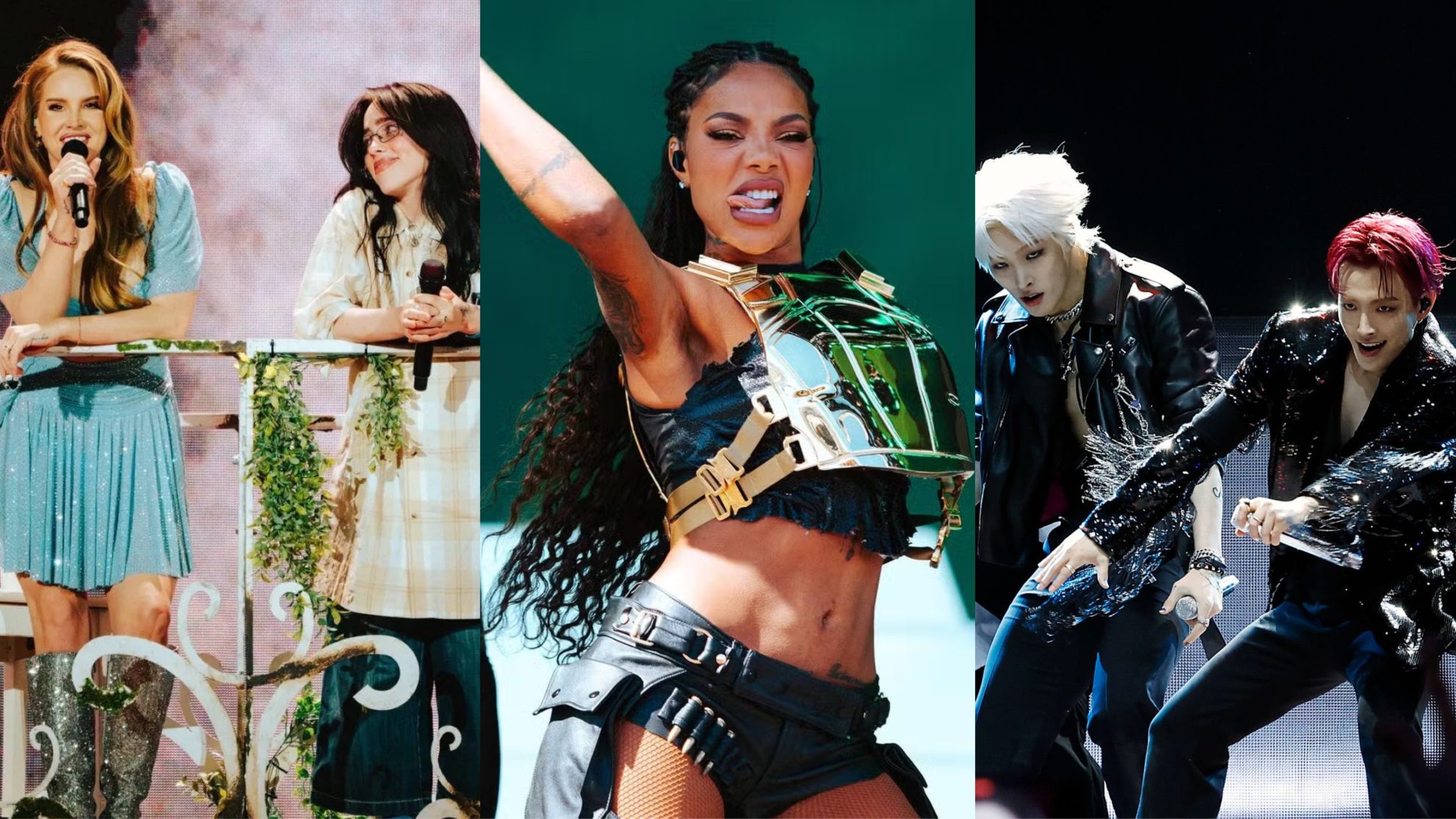 Lana Del Rey, Ludmilla e ATEEZ, artistas que se apresentaram no Coachella 2024.