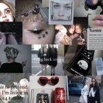 Colagem de imagens que retratam a estética de 2014. Com recortes de imagens de maquiagens, roupas e algumas fotos da cantora Lana Del Rey
