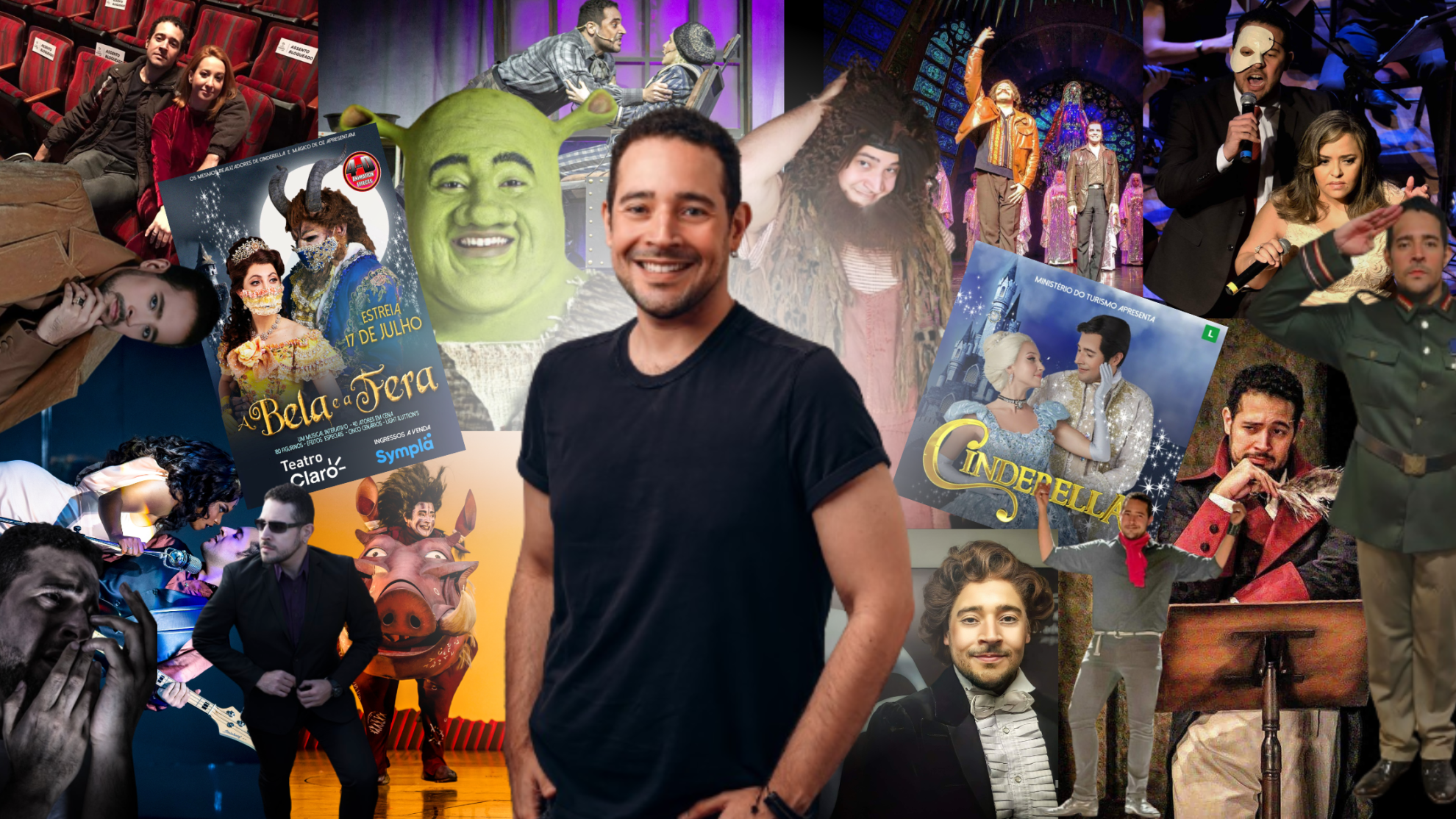 Diego Luri em colagem com seus personagens e trabalhos.