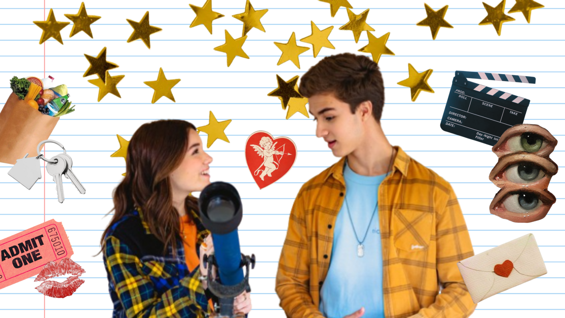 Colagem com os personagens do filme Morando com o Crush.