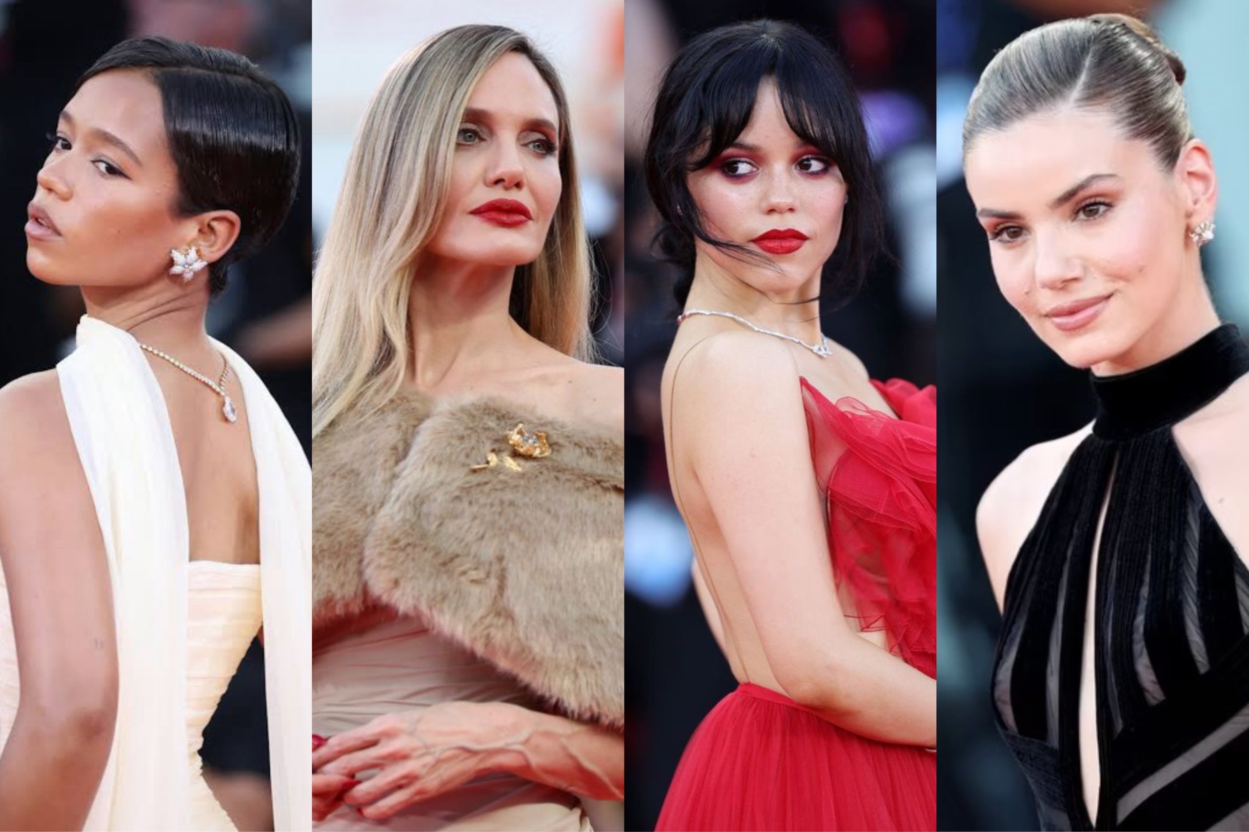 Taylor Russell, Angelina Jolie, Jenna Ortega e Camila Queiroz no Festival de Veneza 2024.