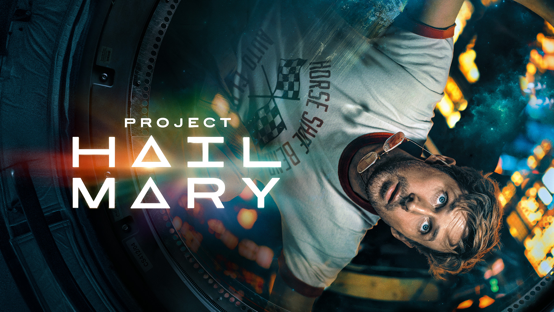 Ryan Gosling flutuando em nave. Filme Project Hail Mary