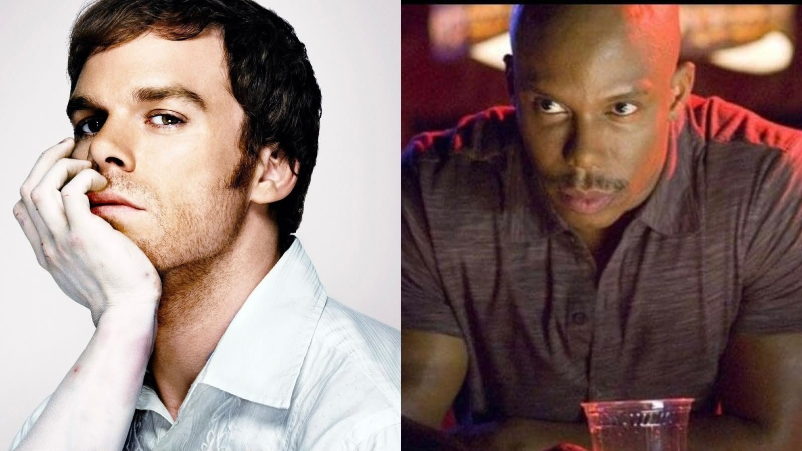 Divulgação da primeira temporada de Dexter (à esquerda) e James Doakes (à direita)
